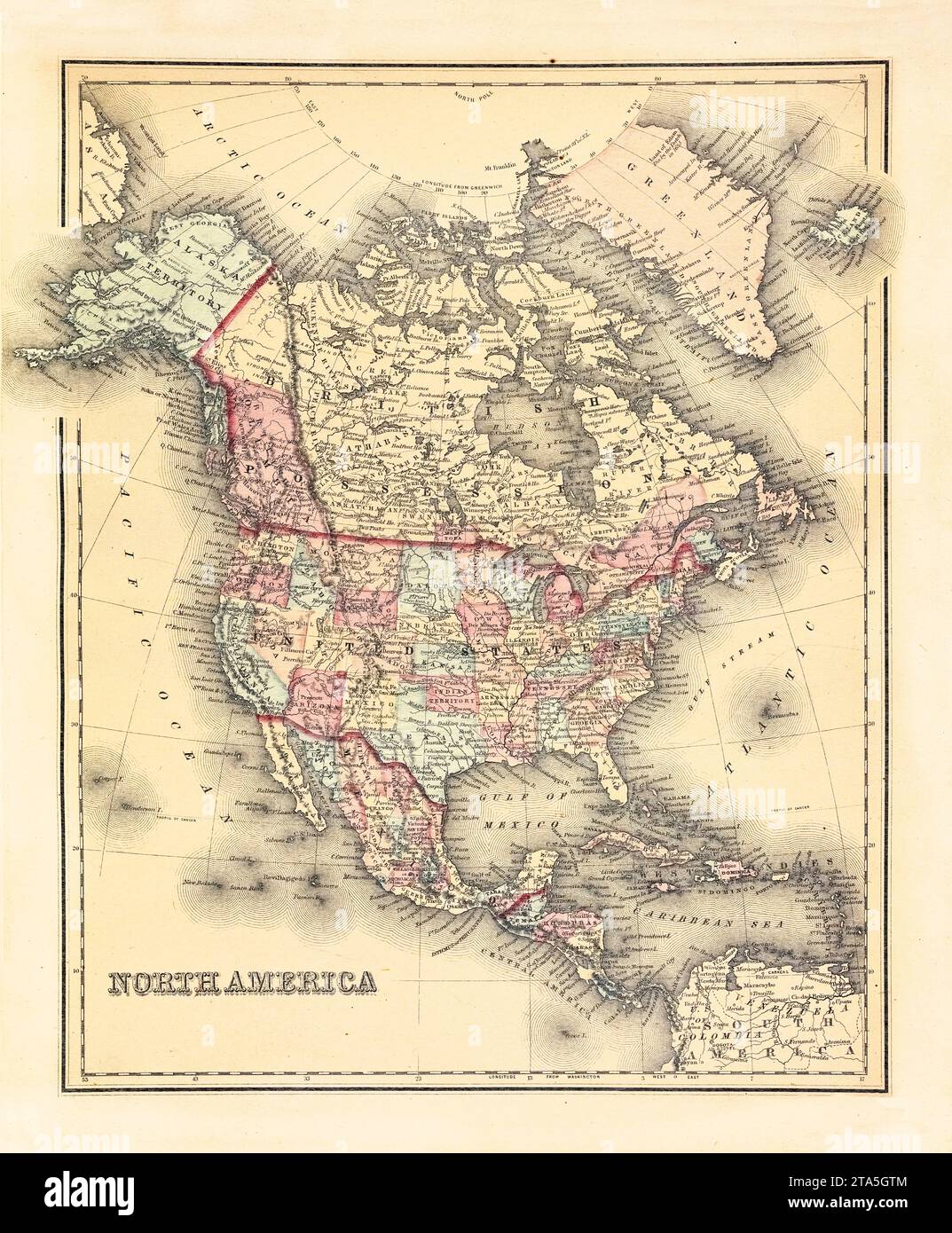 Old map of North America By Gray - Old Map Of North America By Gray And Davis Publ In Reading Pennsylvania 1876 2TA5GTM