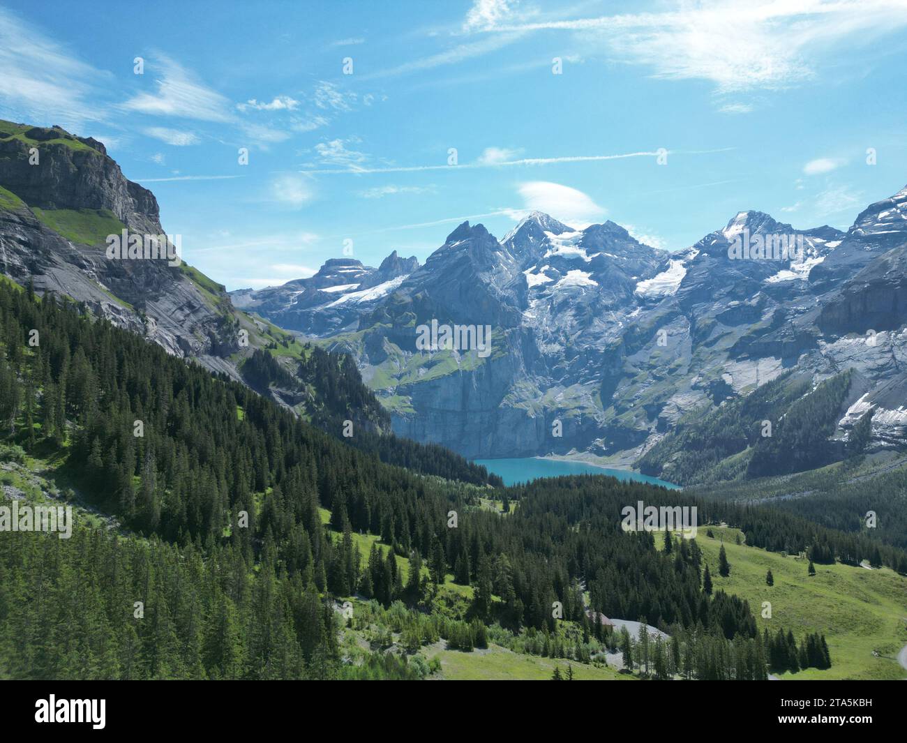 Lake of Oeschinen from aerial far view Stock Photo - Alamy