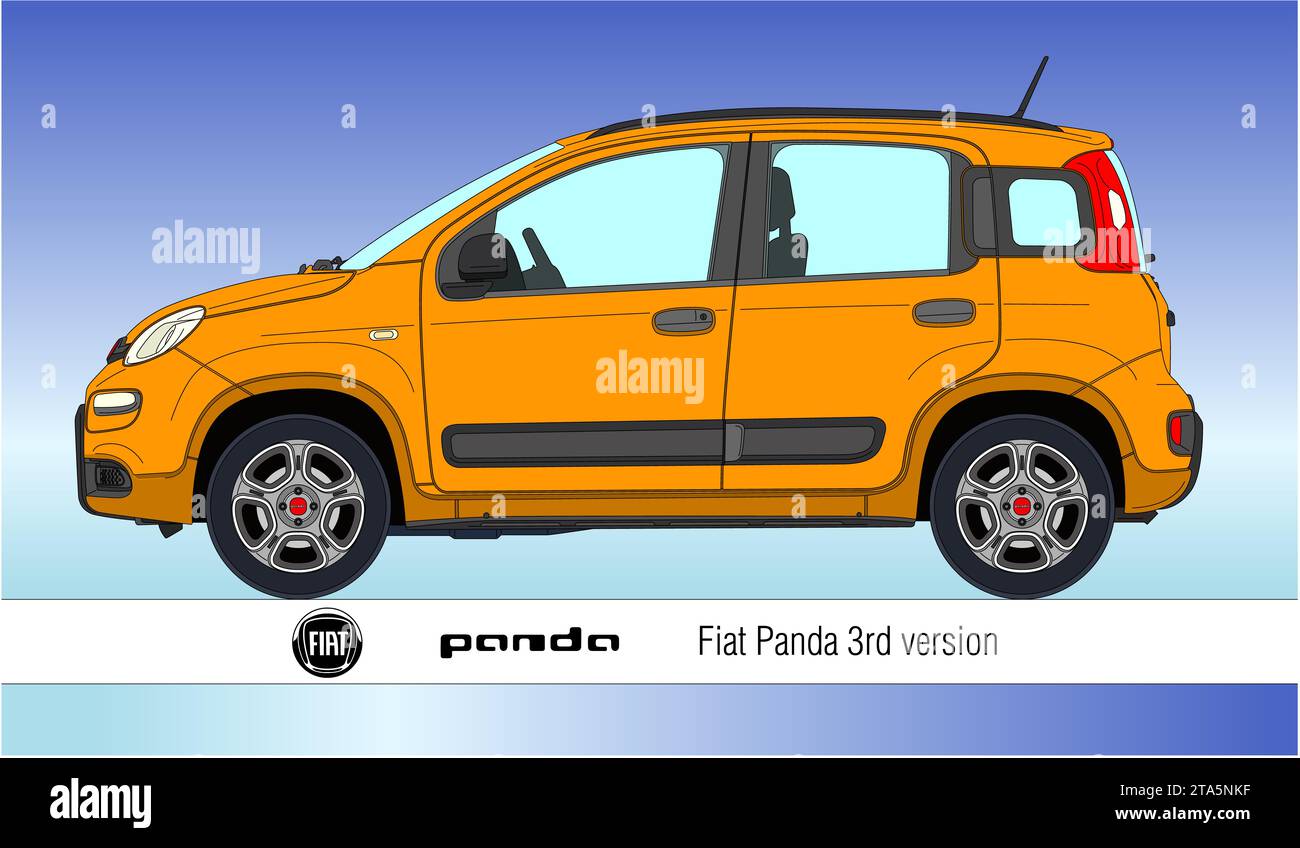 Italy, year 2012, new model Fiat Panda third version 2012 silhouette, popular italian car, coloured illustration Stock Photo