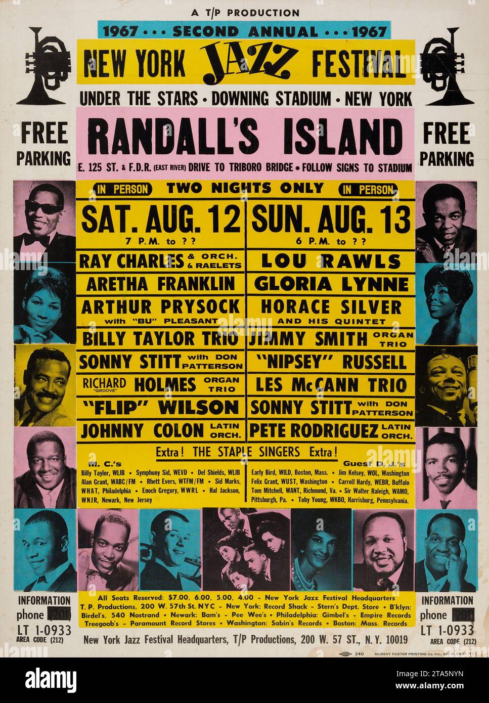 RANDALLS ISLAND - Ray Charles, Aretha Franklin New York Jazz Festival Concert Poster 1967 Stock Photo