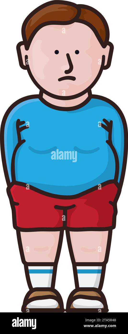 Sad obese boy isolated vector illustration for World obesity Day oin March 4 Stock Vector