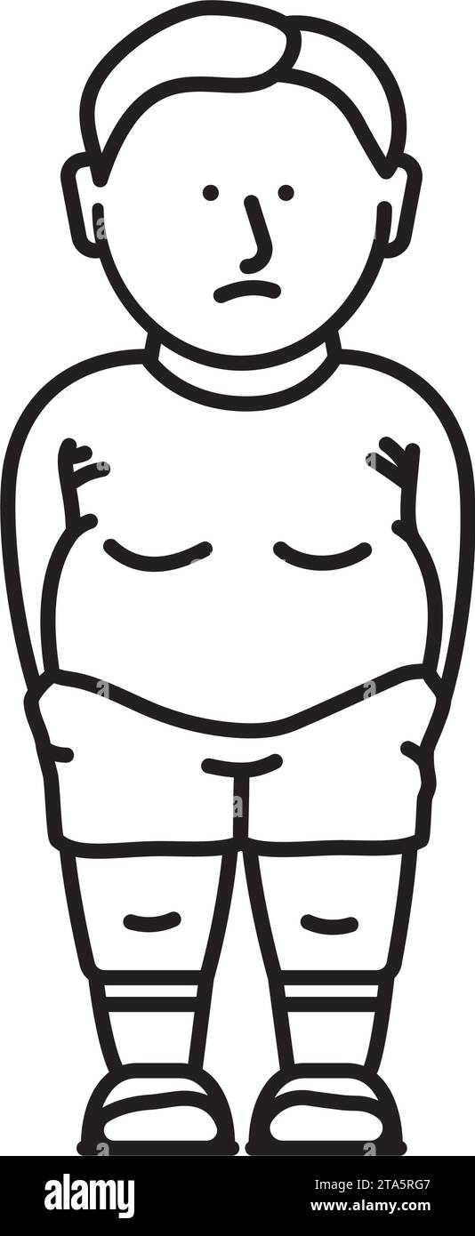 Sad obese boy vector line icon for World obesity Day oin March 4 Stock Vector