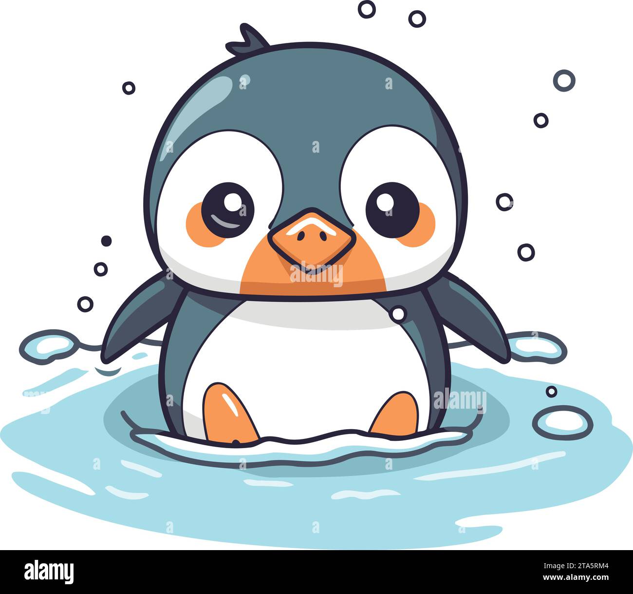 Cute cartoon penguin swimming in the water. Vector illustration Stock