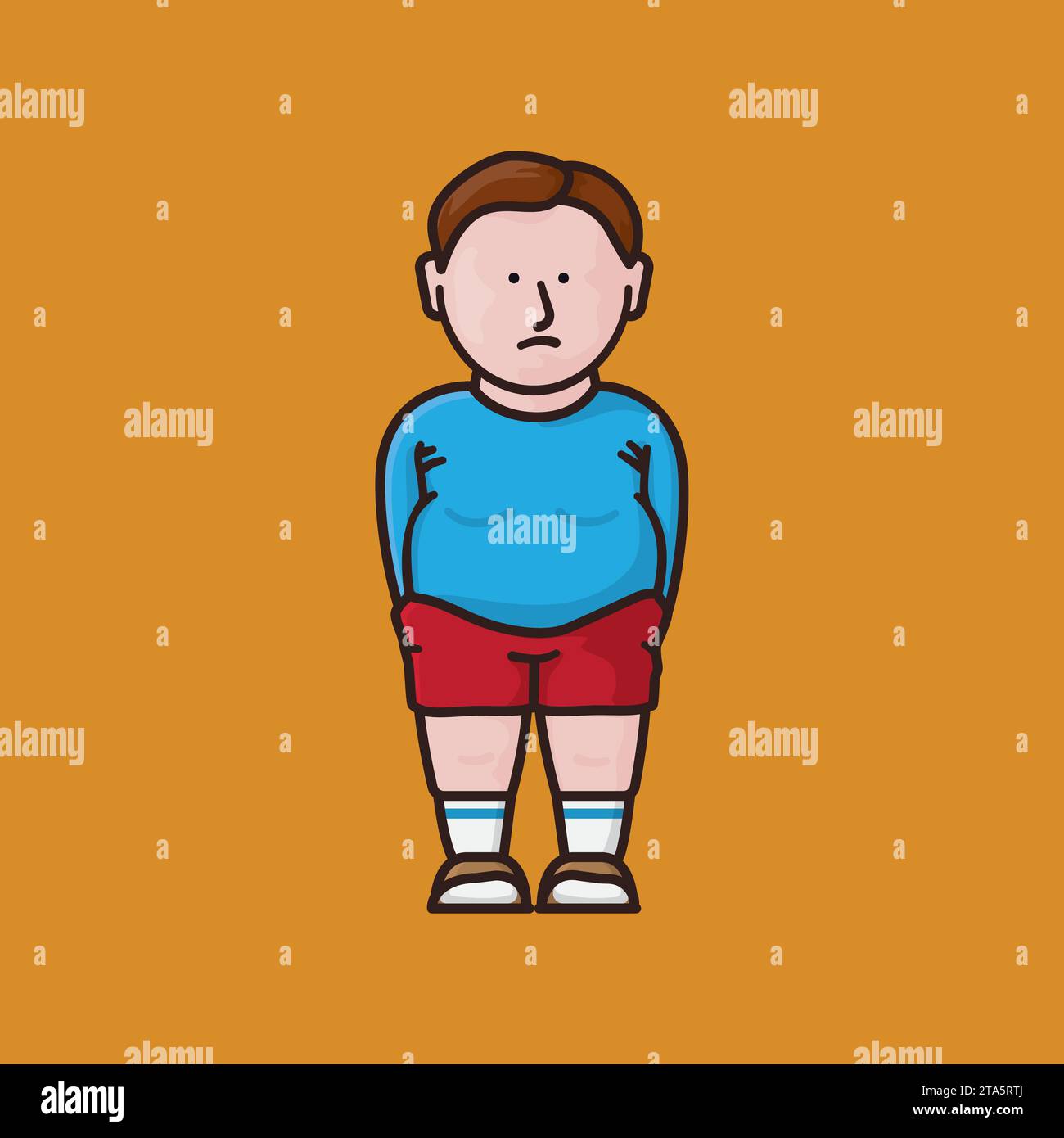 Sad obese boy vector illustration for World obesity Day oin March 4 Stock Vector