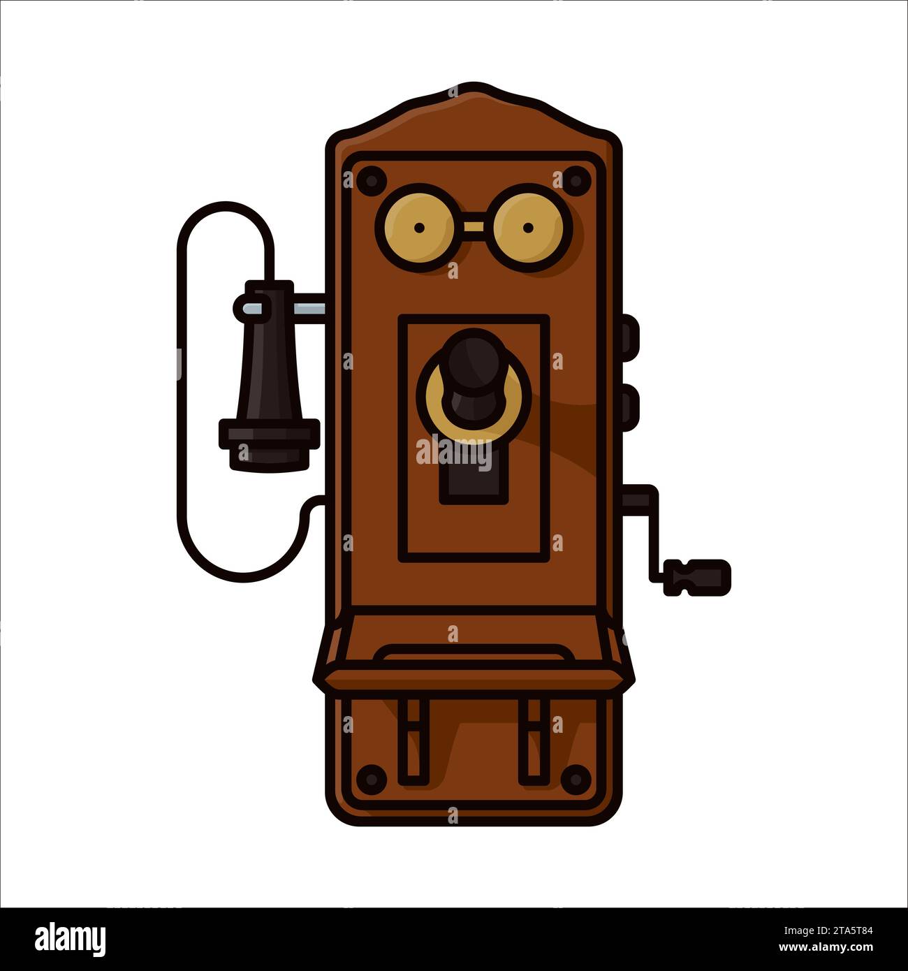 Very early vintage landline telephone isolated vector illustration for Alexander Graham  Bell Day on arch 7 Stock Vector