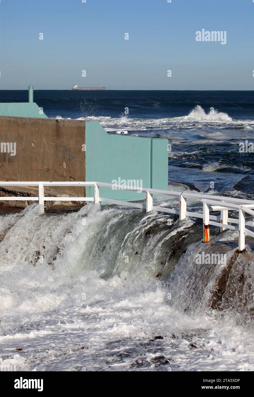 Big seas and tides combine to create coastal flooding - Newcastle Australia Stock Photo