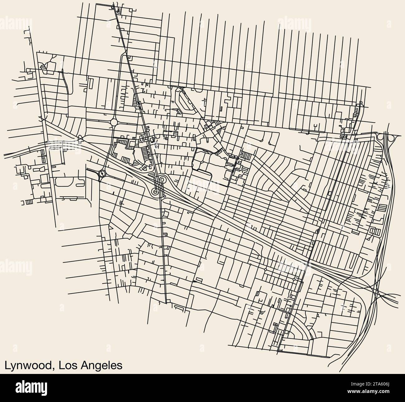 Street roads map of the CITY OF LYNWOOD, LOS ANGELES CITY COUNCIL Stock
