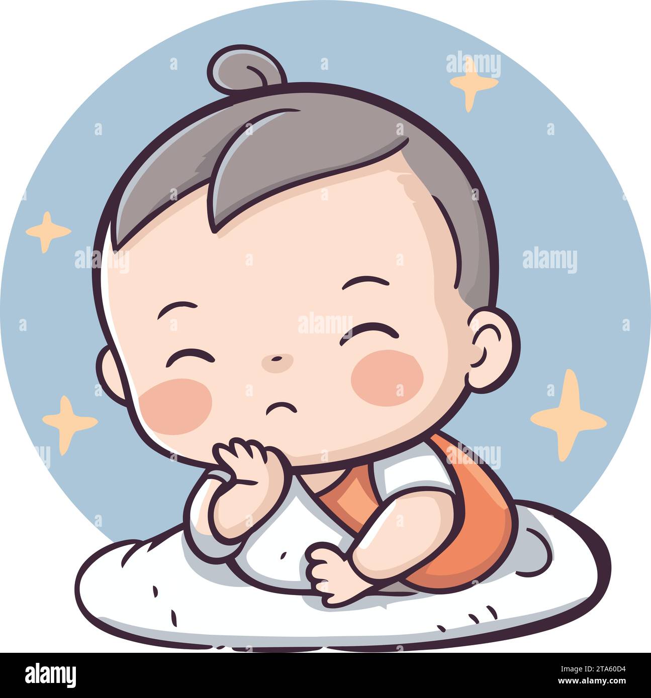 Cute little baby boy lying on the floor. Vector illustration Stock