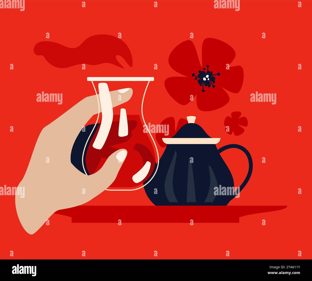 Tea with hibiscus flowers - modern colored vector illustration Stock Vector