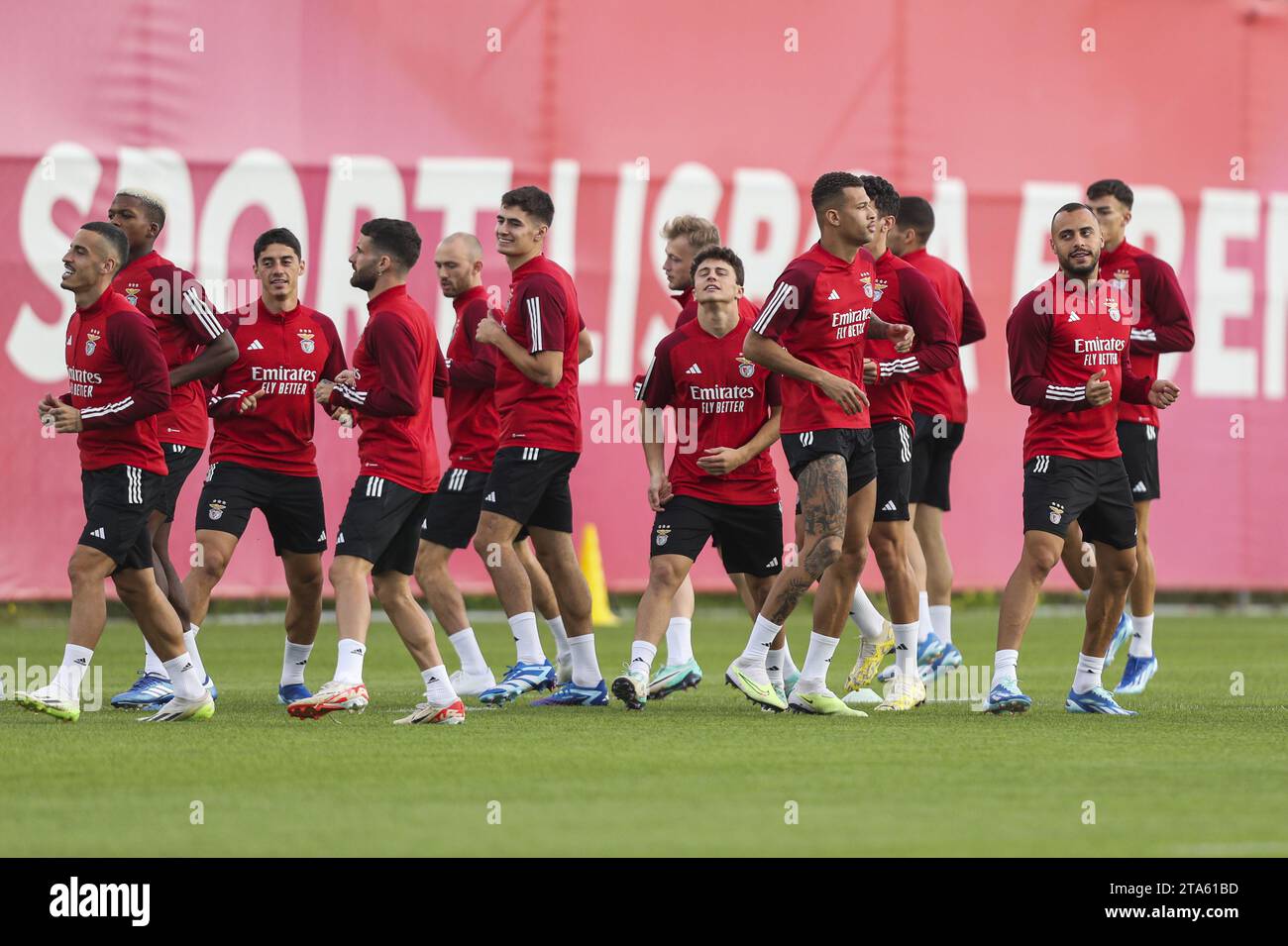 Seixal, 11/28/2023 - Sport Lisboa e Benfica trained this afternoon at the club'spus in SeixSeixal, continuing preparation for tomorrow's game agt Ist Inter, counting for the group stage of the Champions League 2023/24. Chiquinho; Rafa; Antonio Silva; João Neves (Pedro Rocha / Global Imagens) Stock Photo