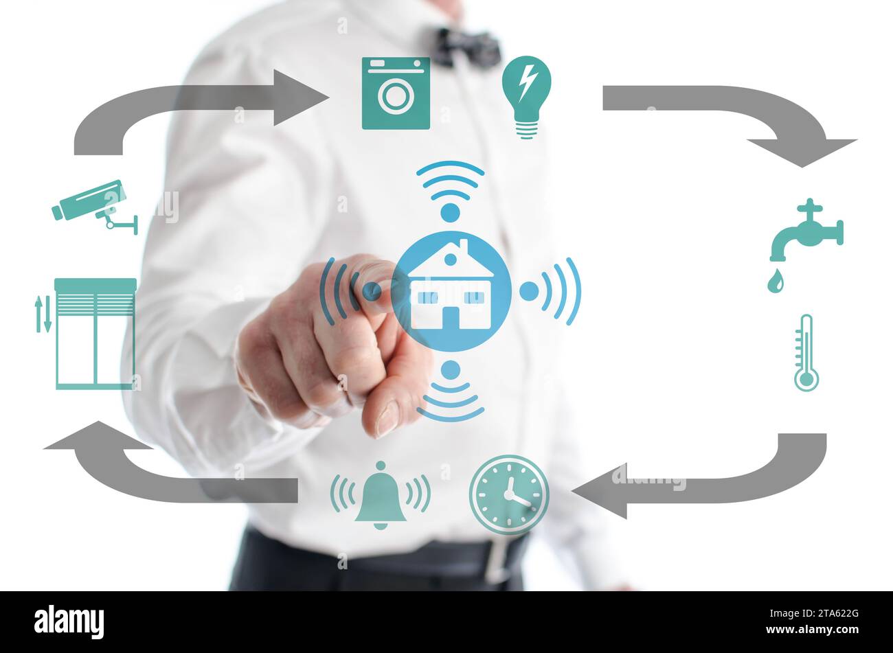 Smart home concept shown by a man in background Stock Photo