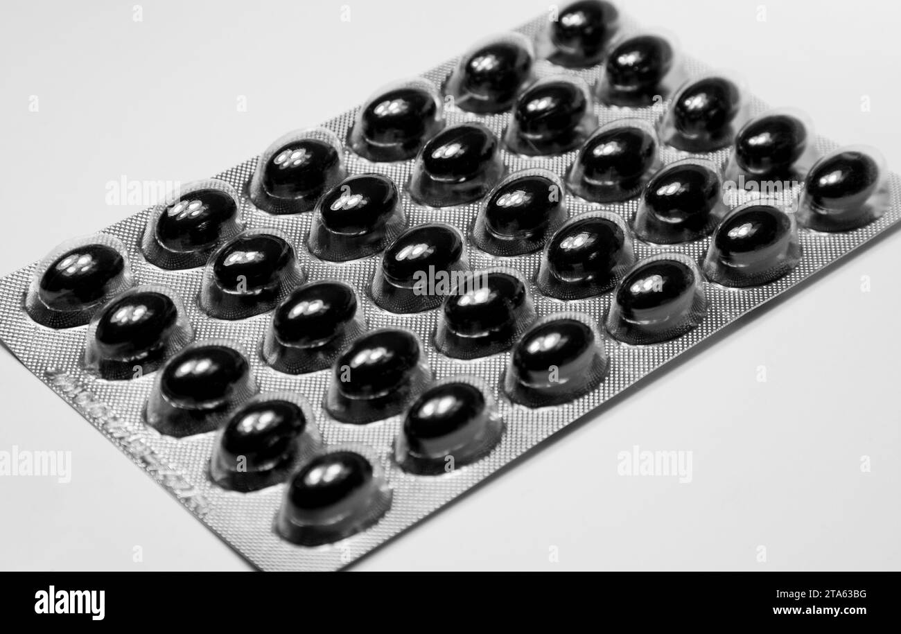 A close-up with pills tablets in a blister pack Stock Photo