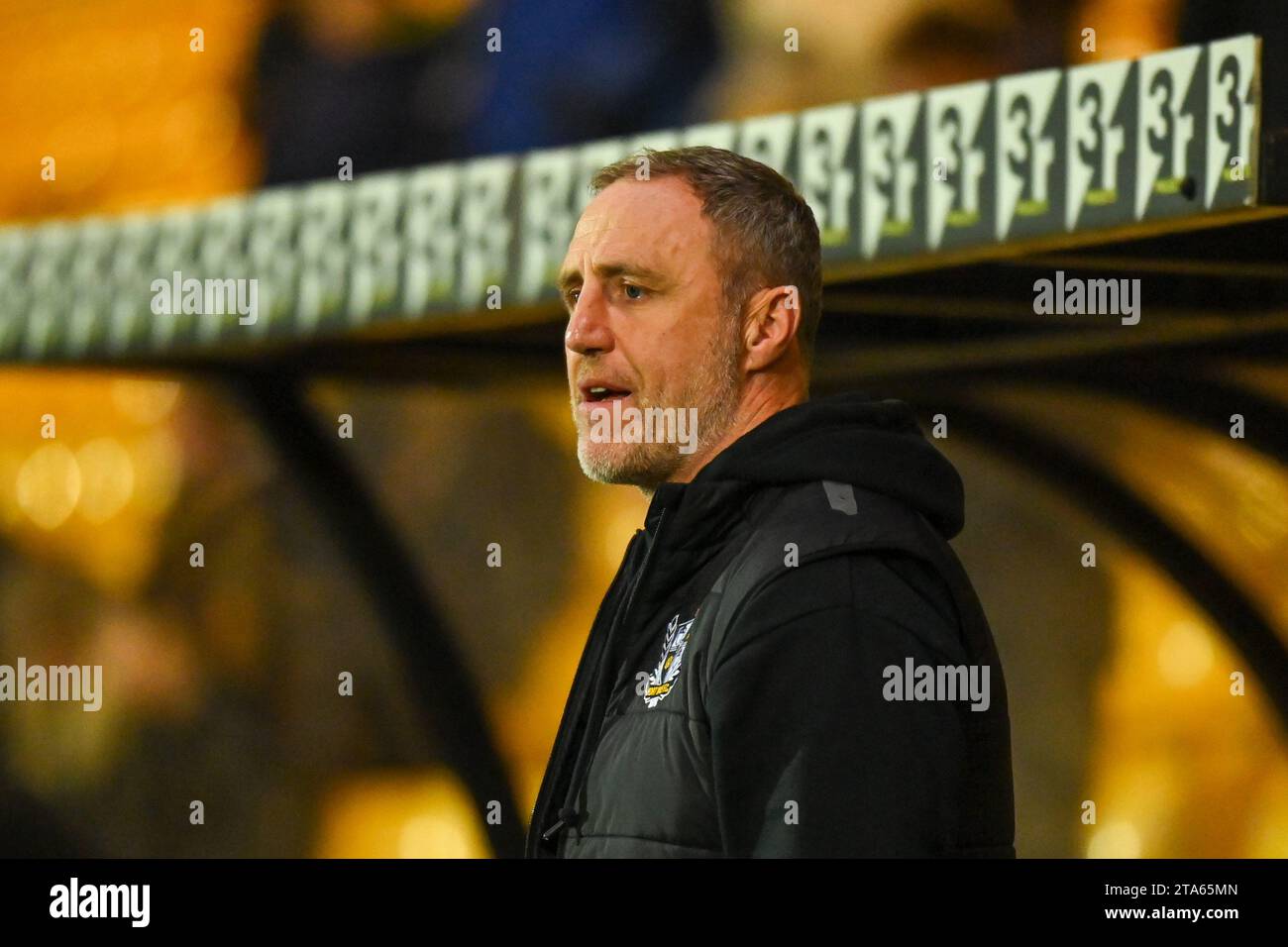 Burslem, UK, 28th November 2023. Port Vale Manager Andy Crosby pictured ahead of the 1-0 home defeat to Derby County Credit: TeeGeePix/Alamy Live News Stock Photo