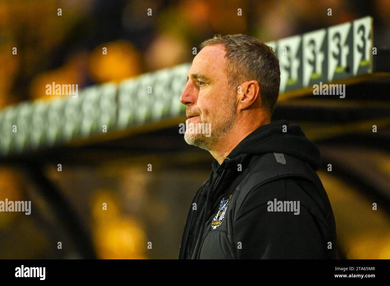 Burslem, UK, 28th November 2023. Port Vale Manager Andy Crosby pictured ahead of the 1-0 home defeat to Derby County Credit: TeeGeePix/Alamy Live News Stock Photo
