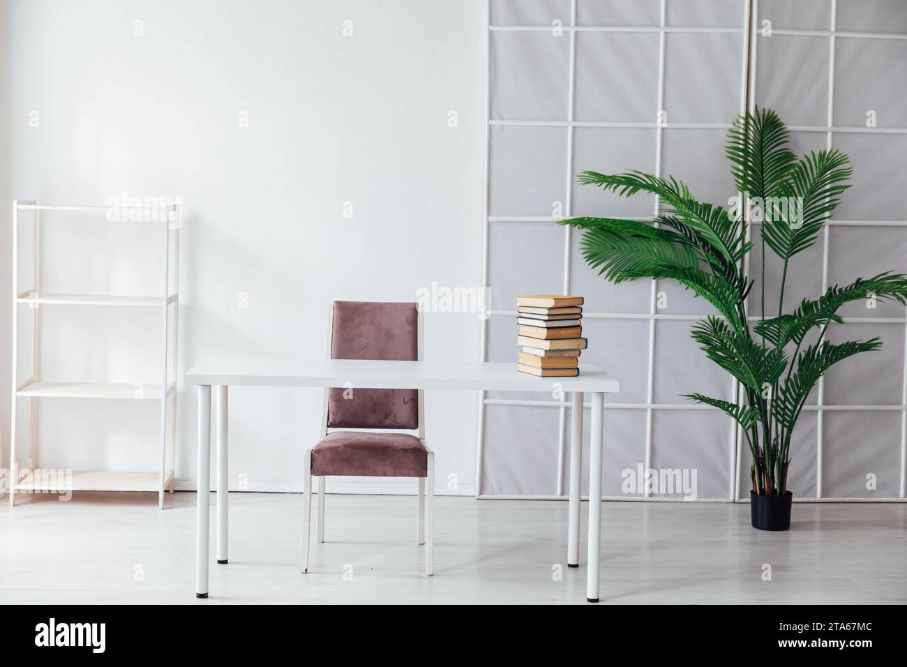 Desk for working in the interior of a white office Stock Photo