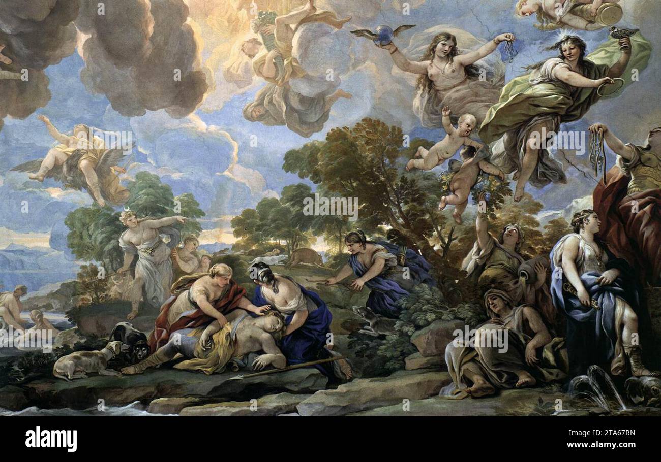 Scene from the figural frieze 1683-85 by Luca Giordano Stock Photo