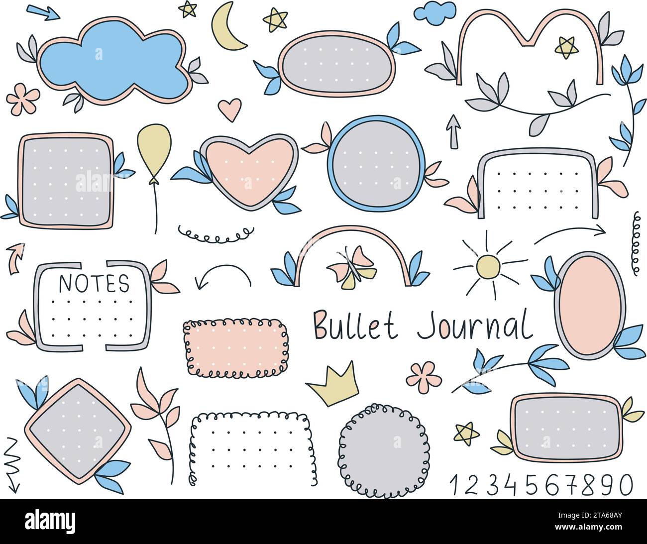 https://c8.alamy.com/comp/2TA68AY/bullet-journal-hand-drawn-set-simple-graphic-elements-for-keeping-diary-notes-and-journal-frame-rim-numbers-arrow-heart-moon-squiggle-2TA68AY.jpg