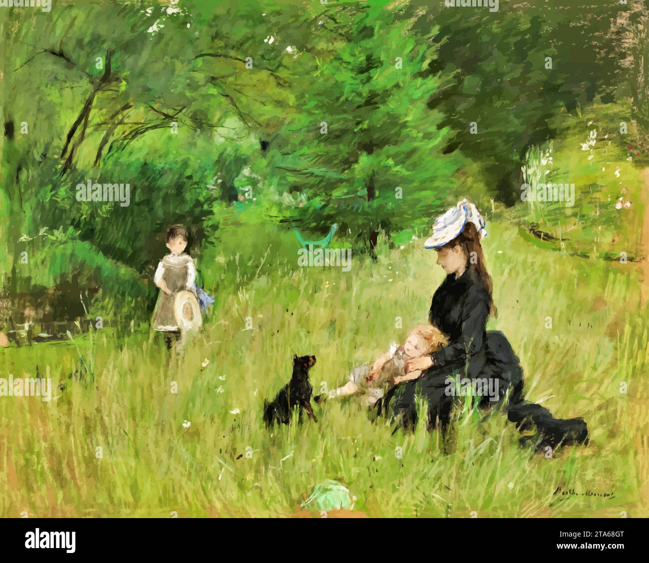 In a Park, c.1874 (pastel on paper) by Artist Morisot, Berthe (1841-95) / French. Stock Vector
