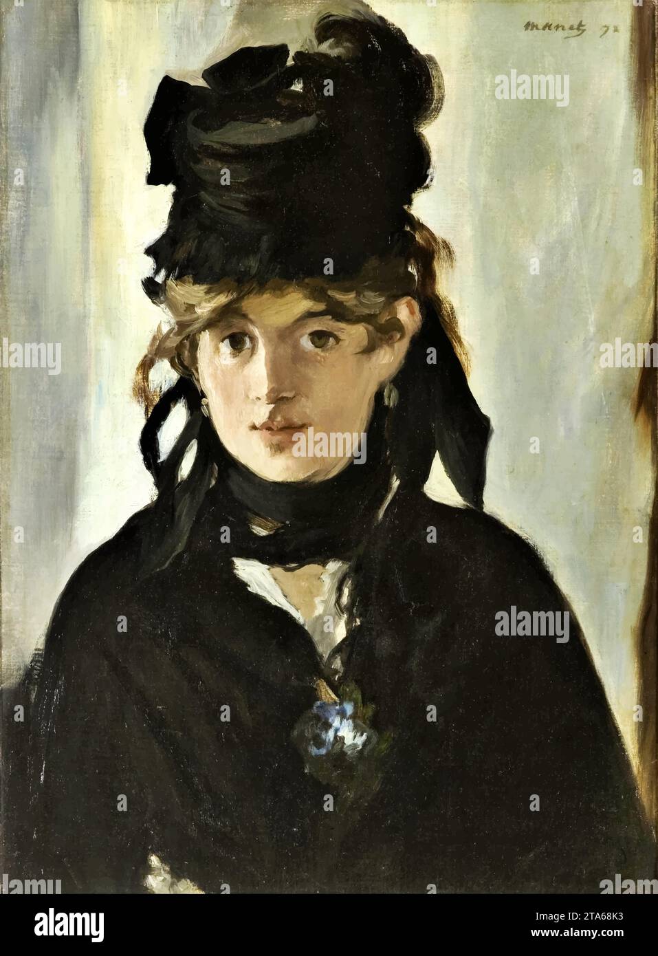 Berthe Morisot with a Bouquet of Violets, 1872 (oil on canvas) by Artist Morisot, Berthe (1841-95) / French. Stock Vector