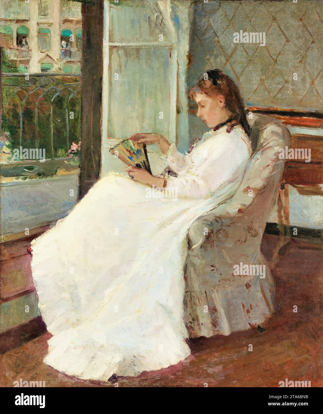 The Artist's Sister at a Window, 1869 (oil on canvas) by Artist Morisot, Berthe (1841-95) / French. Stock Vector