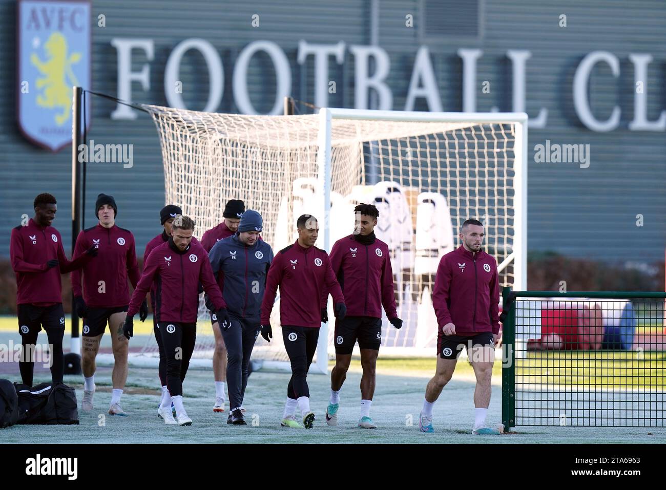 Aston Villa players during a training session at the Bodymoor Heath Training Ground
