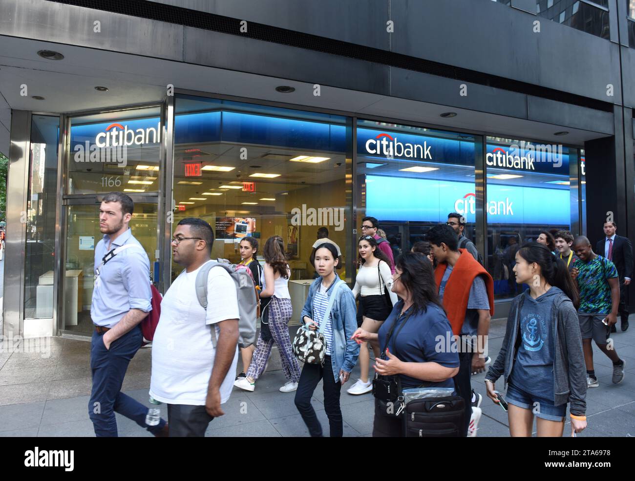 New York, USA - May 30, 2018: People on the street near the Citibank in New York. Stock Photo