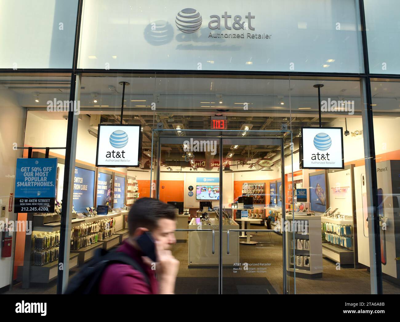 New York, USA May 30, 2018 Man pass near the entrance AT&T