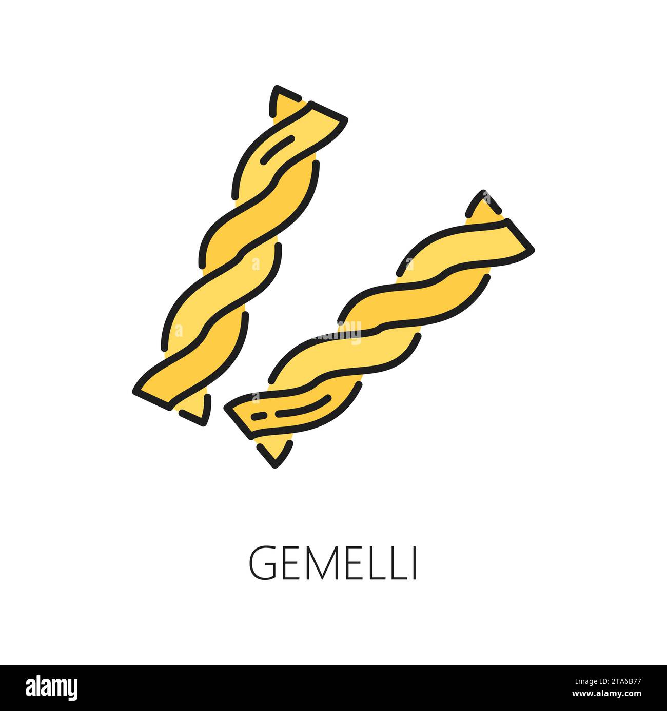 Uncooked gemelli noodle spiral shape pasta outline icon. Vector twisted
