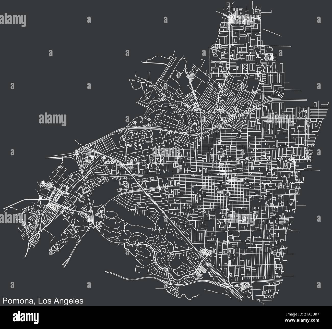 Street roads map of the CITY OF POMONA, LOS ANGELES CITY COUNCIL Stock ...