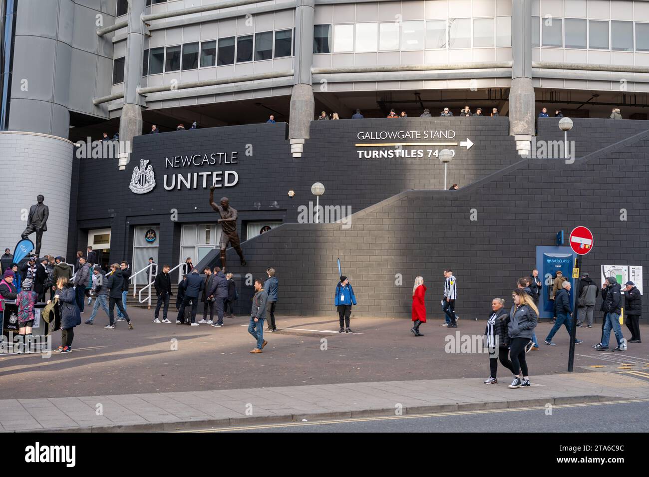 Fans arrive at St James' Park stadium, home ground of Newcastle United Football Club, in Newcastle upon Tyne, UK Stock Photo