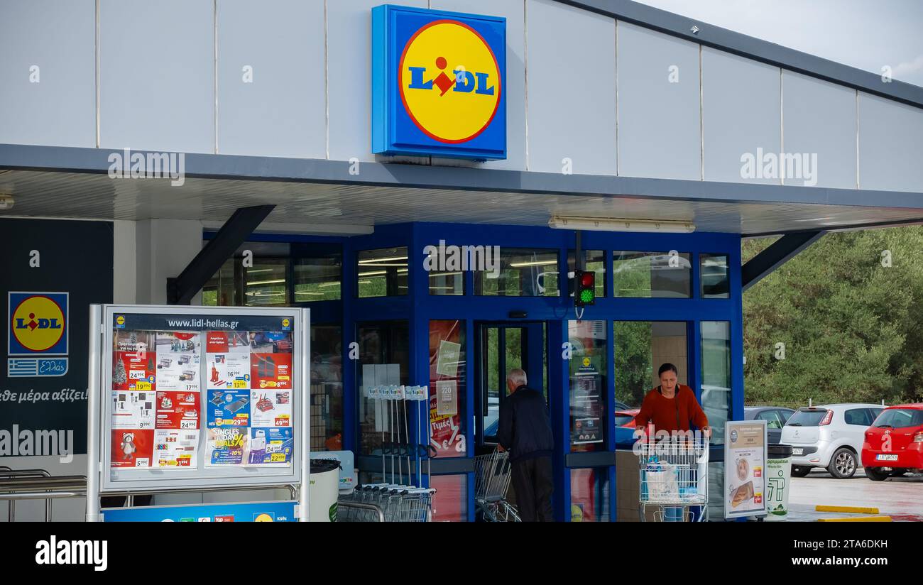 billboard Lidl closeup. Lidl shop signboard with brand logo sign