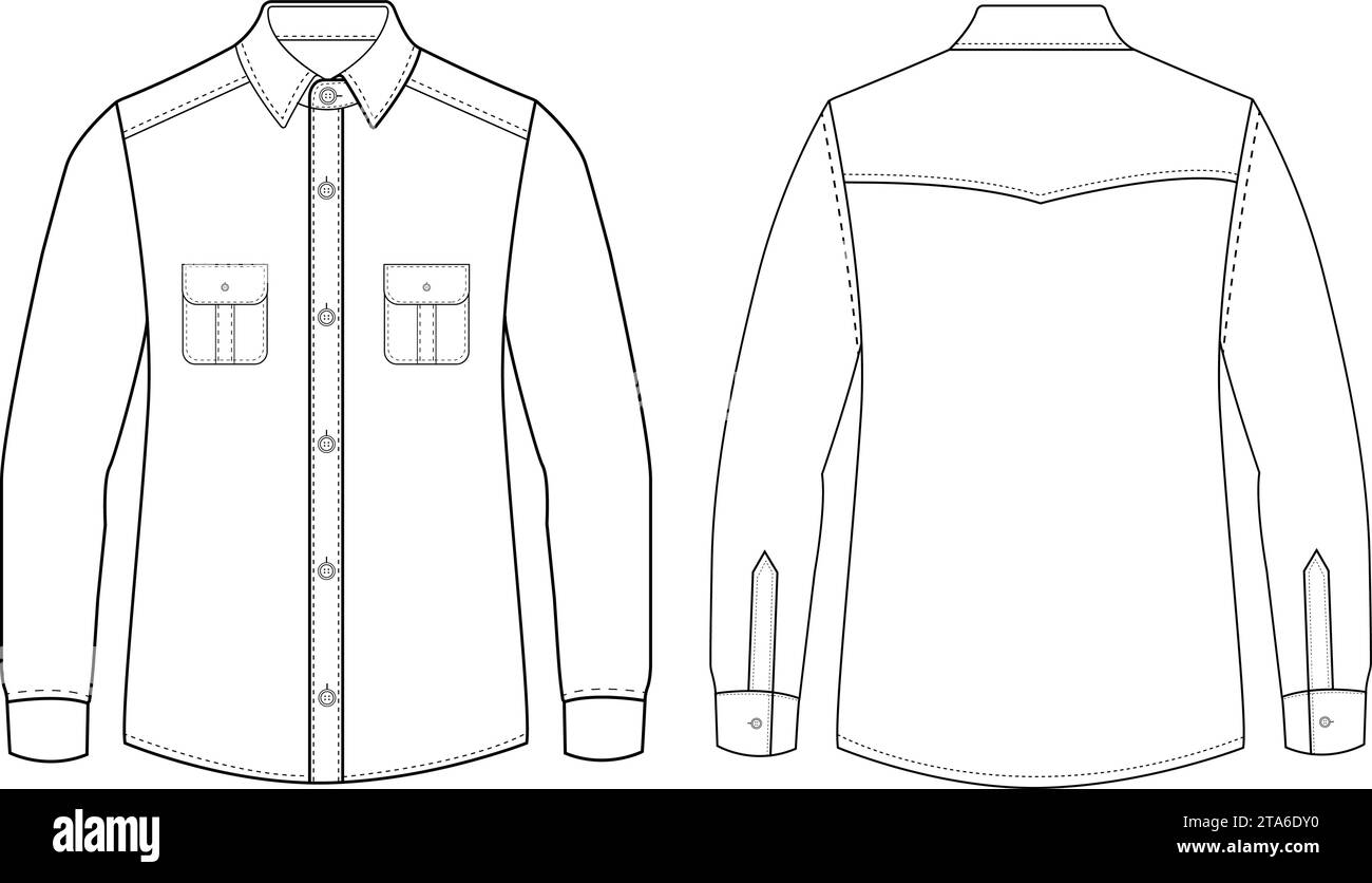 Men long sleeves pajama shirt flat sketch illustration templet vector ...
