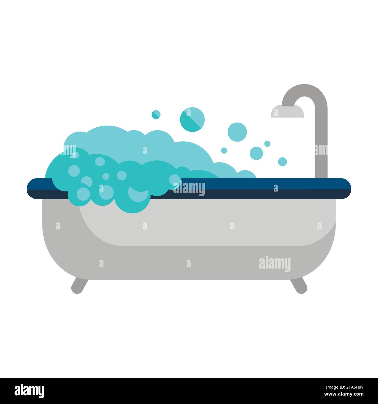 Bathtub with foam bubbles inside isolated on white background. Bath