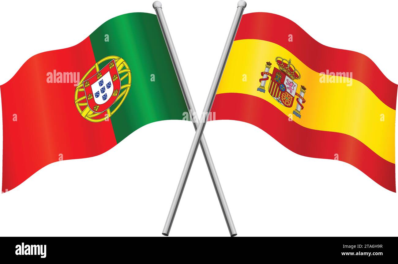 spain and portugal flags in relationship alliance or versus conflict