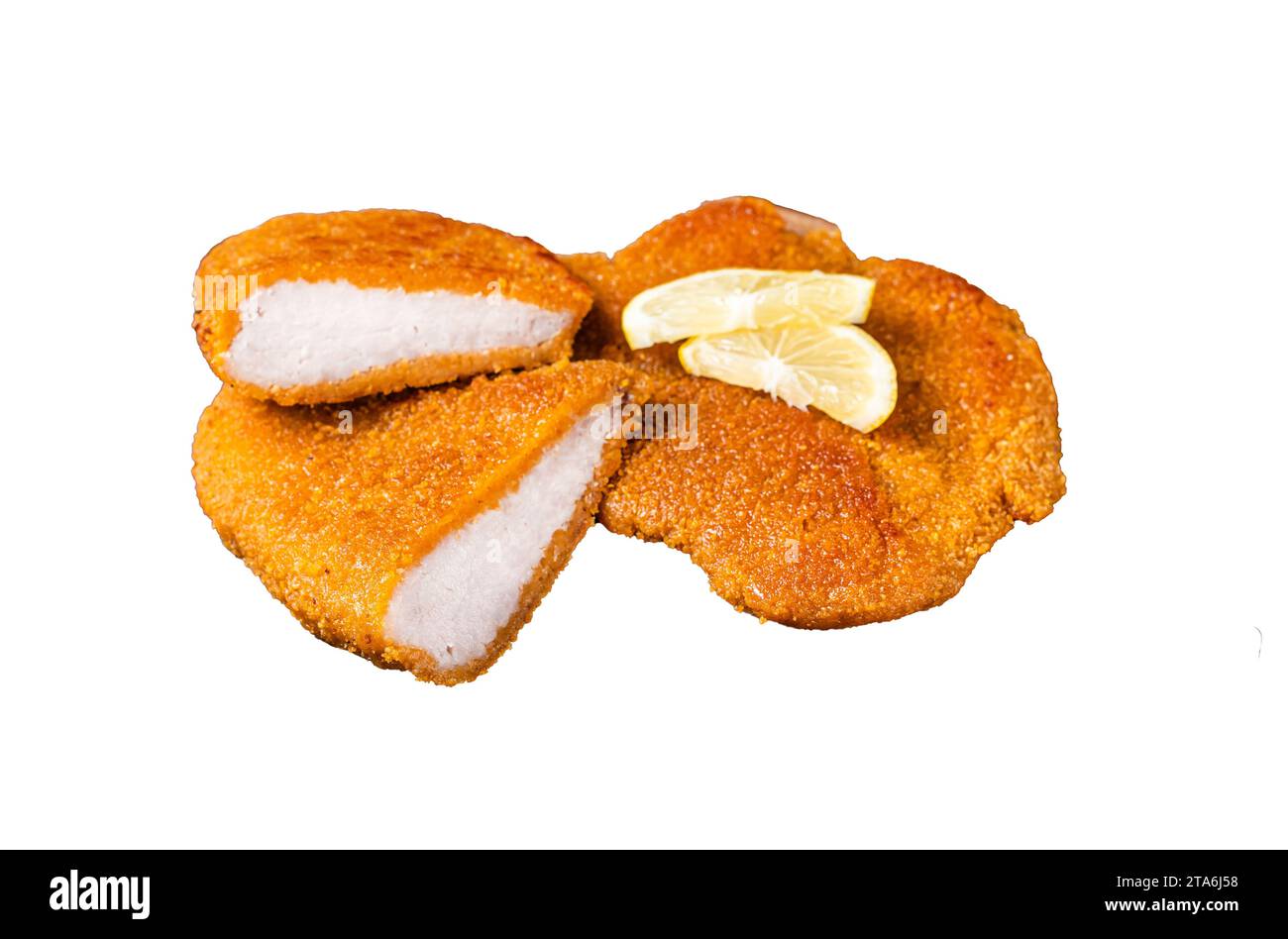 Viennese veal escalope, fried meat Schnitzel steak Isolated, white