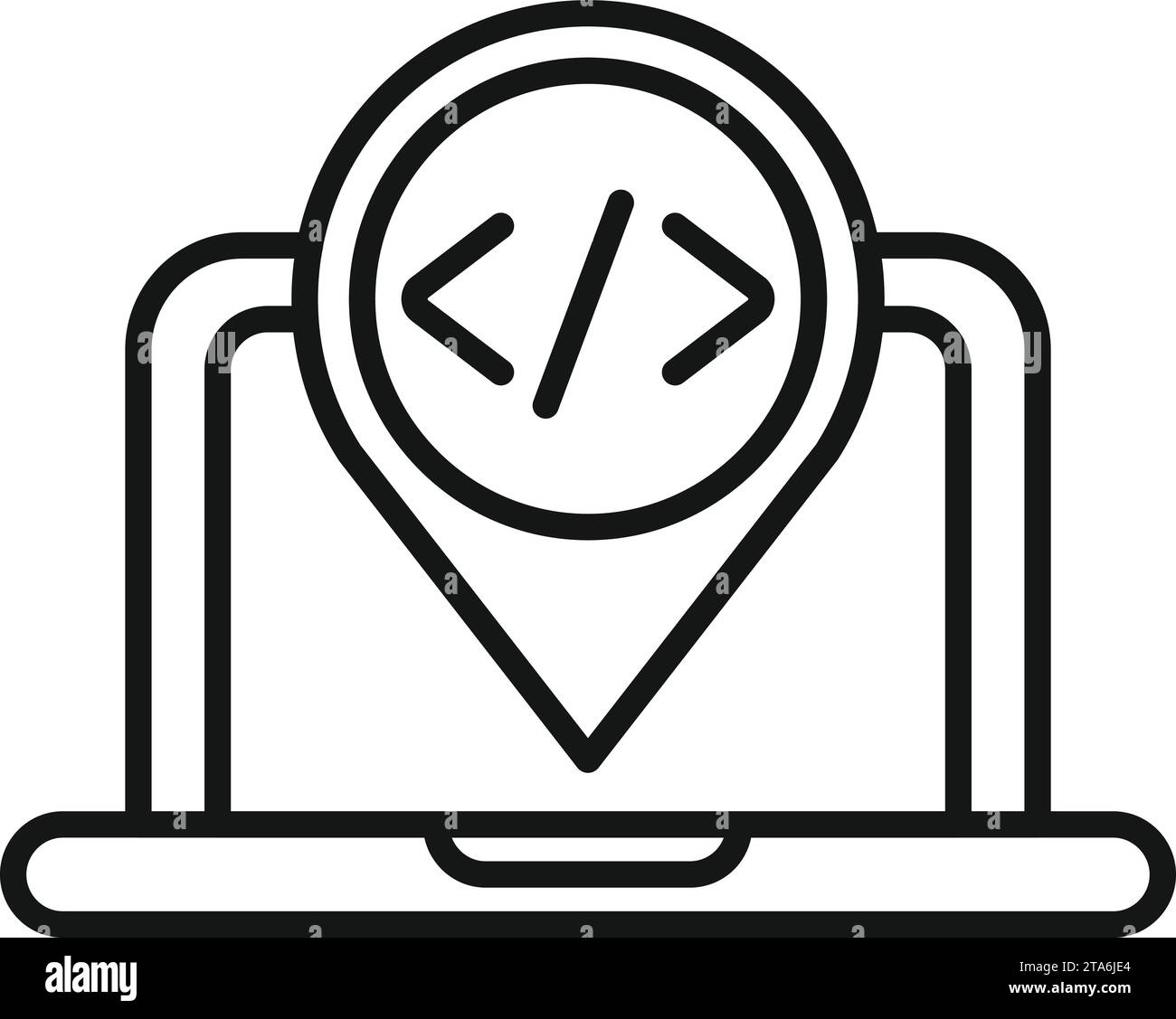 Laptop code read icon outline vector. Gear hosting. System online server Stock Vector