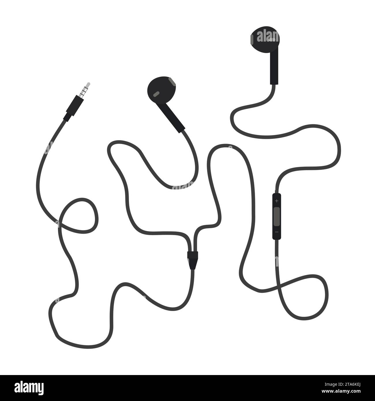 Earphones with connector and switch controller isolated on white background, Vector illustration Stock Vector