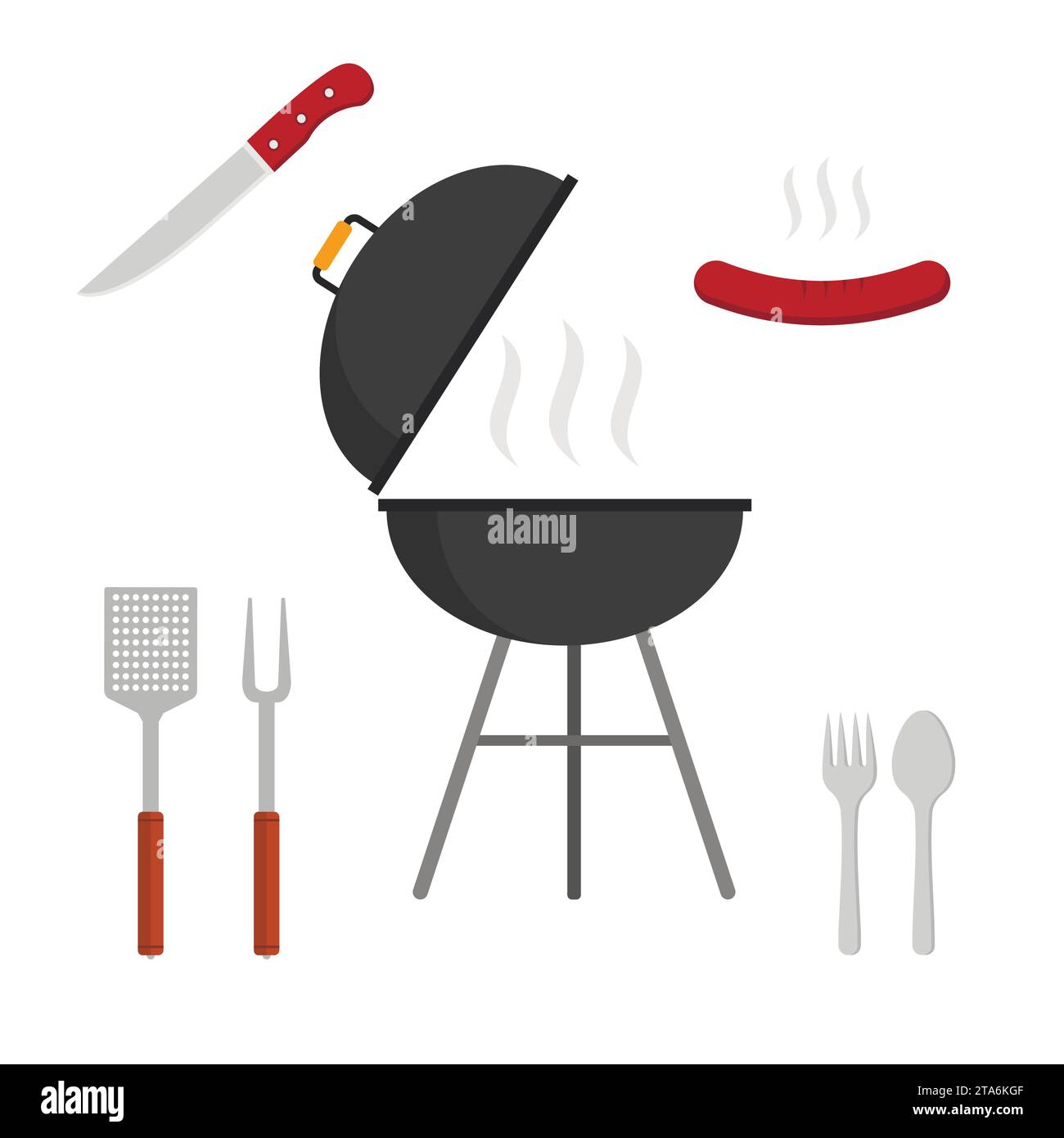 BBQ grill set icons isolated on white background. Picnic camping ...