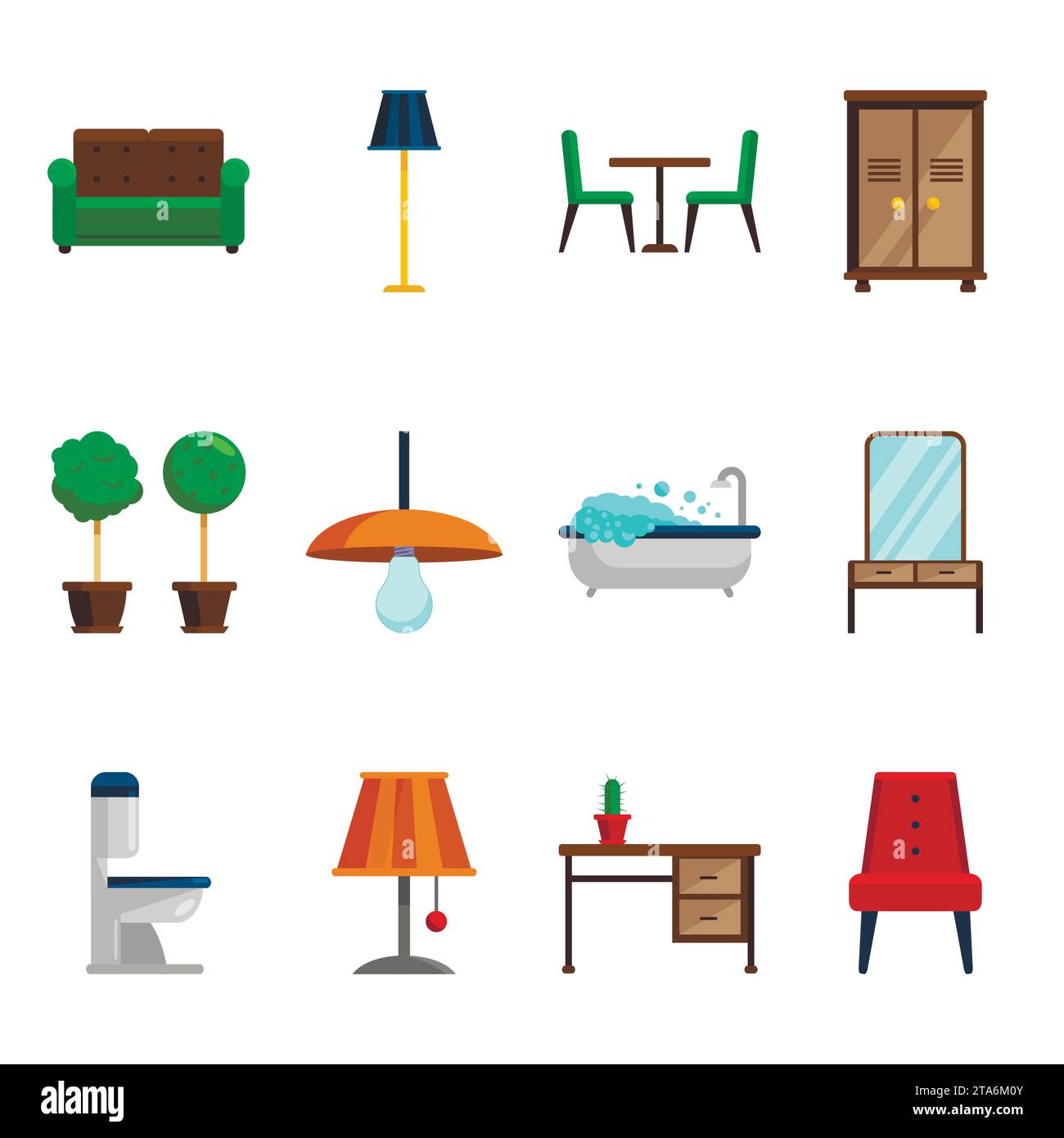 Furniture icons set for rooms of house. Flat style vector Stock Vector ...