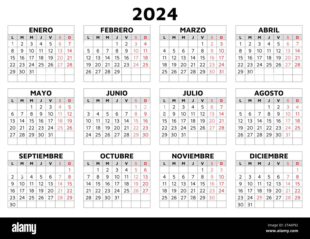 2025 spanish calendar. Simple printable vector template with grid
