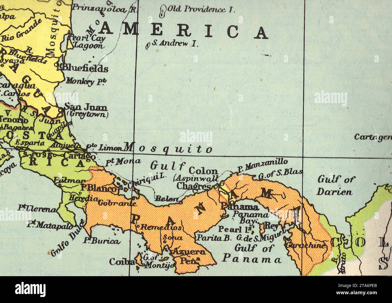 A vintage/antique political map of Panama in sepia Stock Photo - Alamy