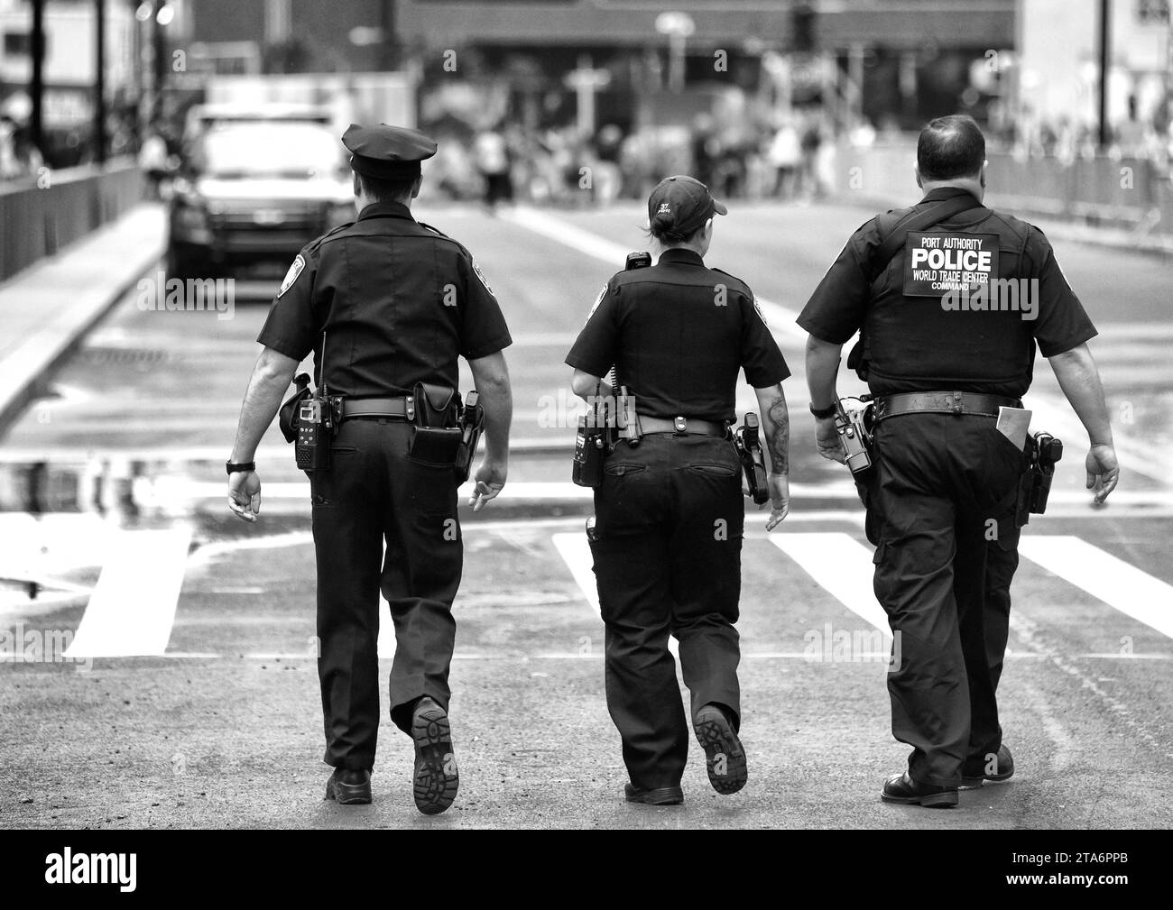 NEW YORK, USA - June 10, 2018: The New York City Police Department (NYPD) police officers performing his duties on the streets of Manhattan. Stock Photo