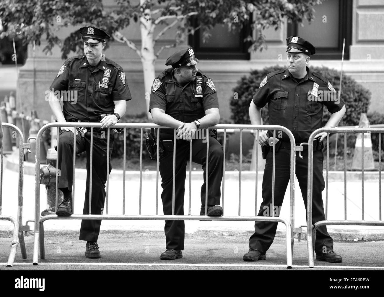 NEW YORK, USA - June 10, 2018: The New York City Police Department (NYPD) police officers providing security on the streets of Manhattan. Stock Photo