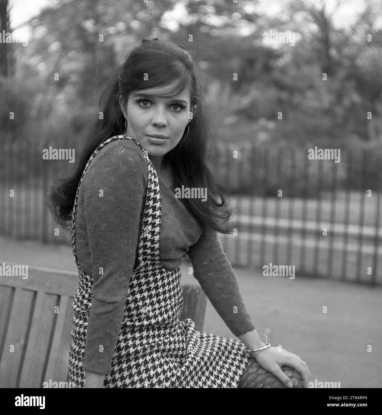 Hollywood actress, author and model Viviane Ventura poses in a London park in the swinging 60s Stock Photo