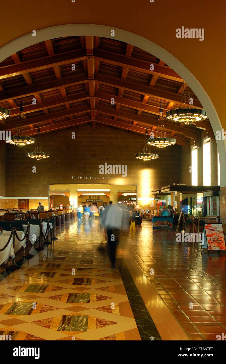 Commuters move through Union Station in Los Angeles on their way to the train during rush hour Stock Photo