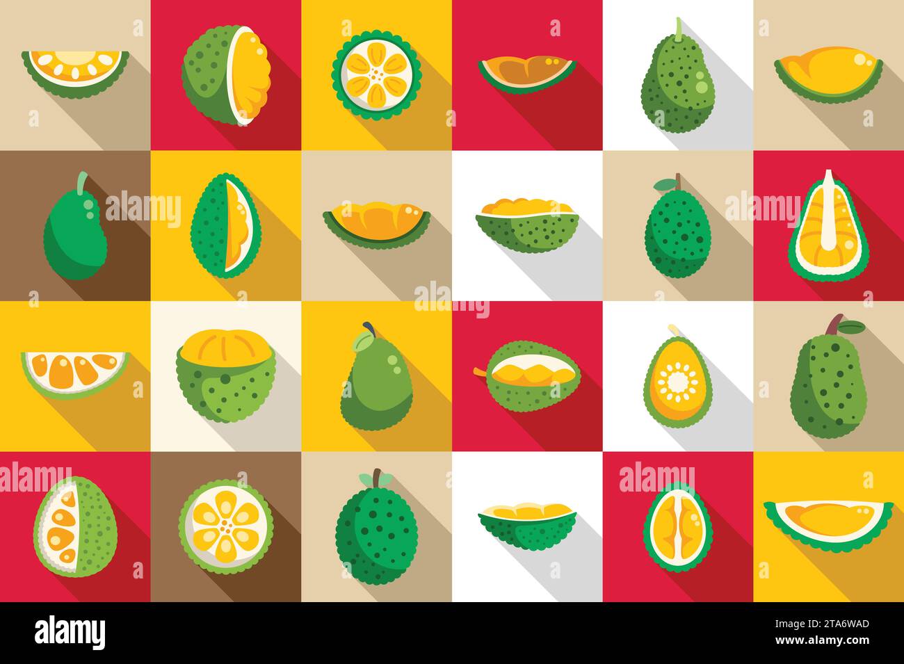 Jackfruit icons set flat vector. Vegan tropical exotic. Meat flavor ...