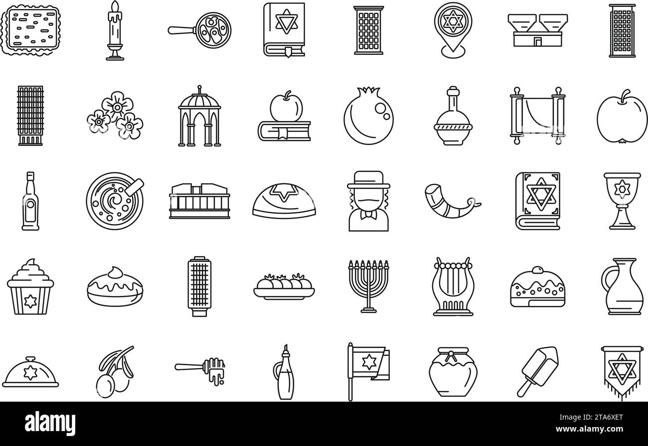 Tel Aviv icons set outline vector. Israel skyline building. City tower