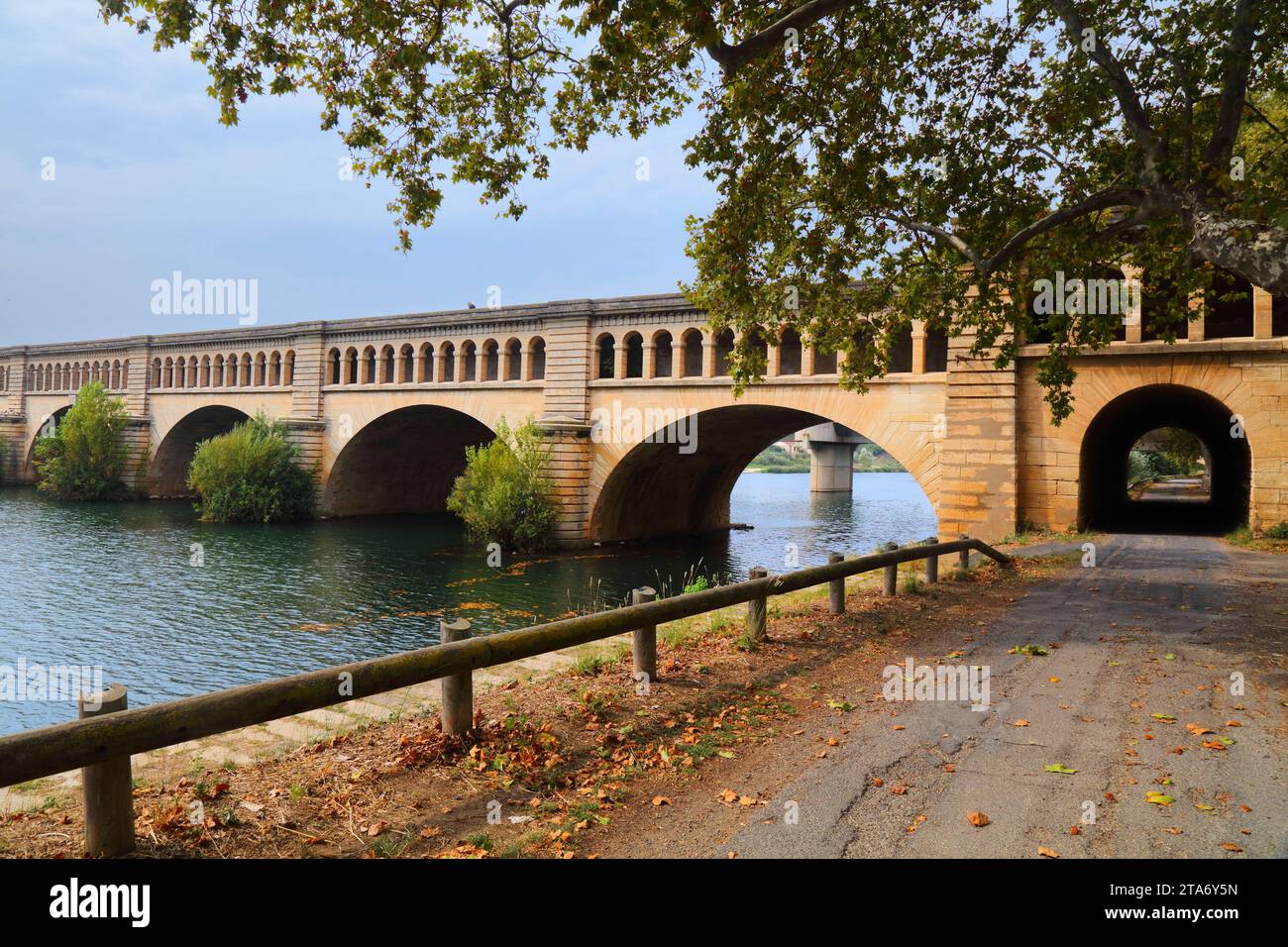 Canal du Midi bridge crossing river Orb in Beziers, France. Stock Photo