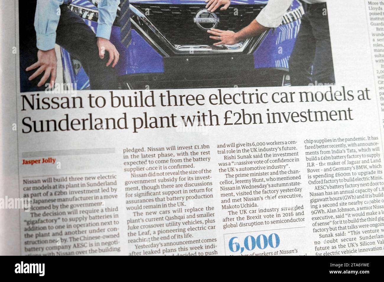 Carmaker 'Nissan to build three electric car models at Sunderland plant