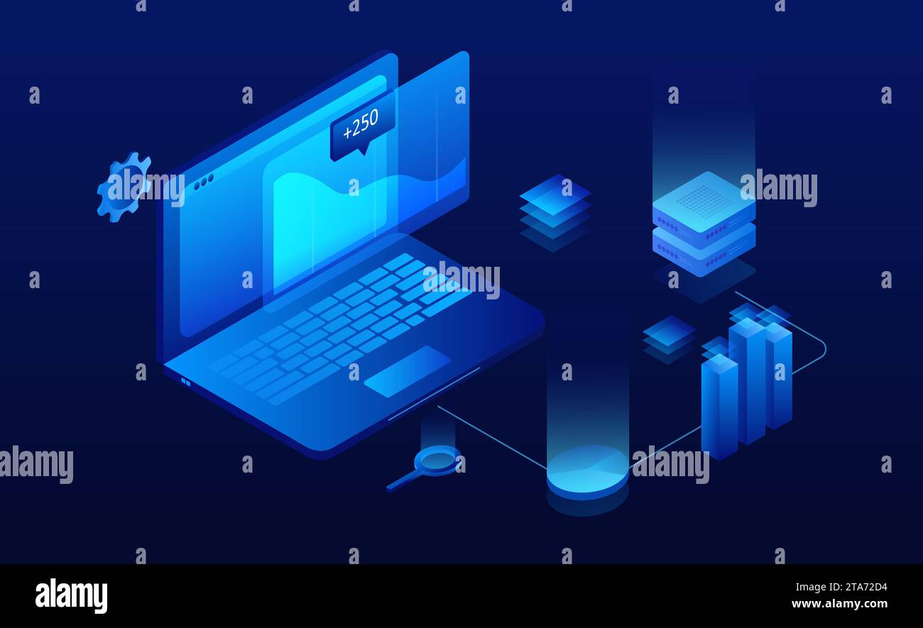 Data Analysis for website or mobile website. High technology concept. Cloud storage. Processing concept. Database. Suitable for landing page web Stock Vector